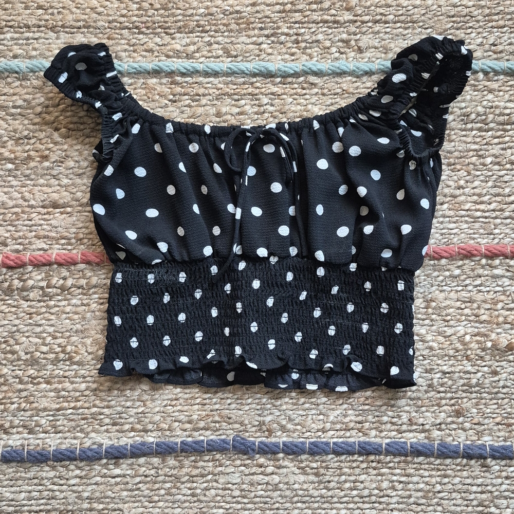 Guess Polka Dot Cap Sleeve Crop Blouse